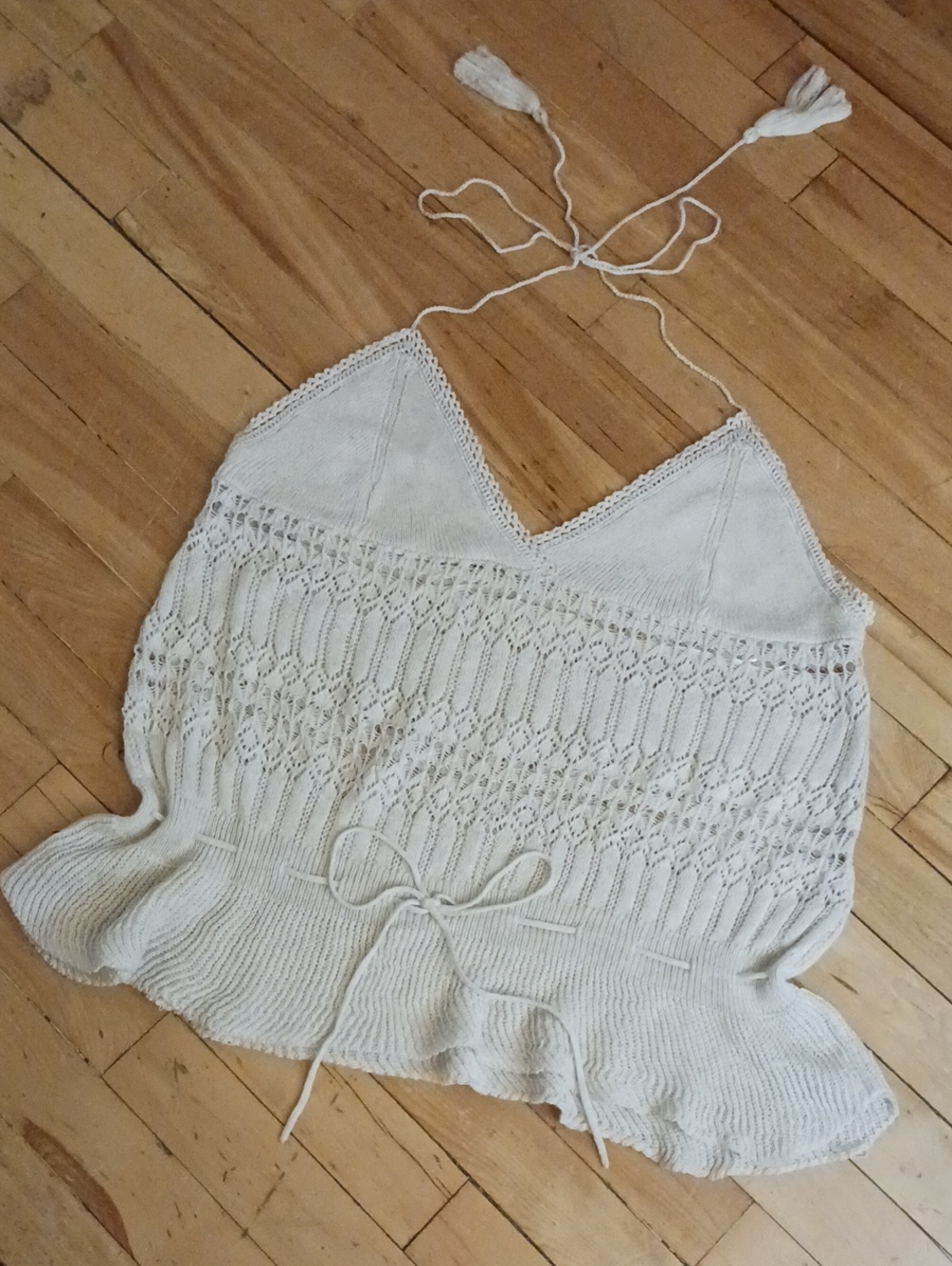 Denim & Supply Ralph Lauren Cream Crochet Halter Top - Open Knit
